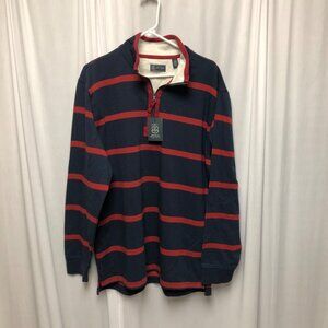 Arrow Newport Sweatshirt Mens Size Medium Navy Blue Red Stripe Pullover NEW